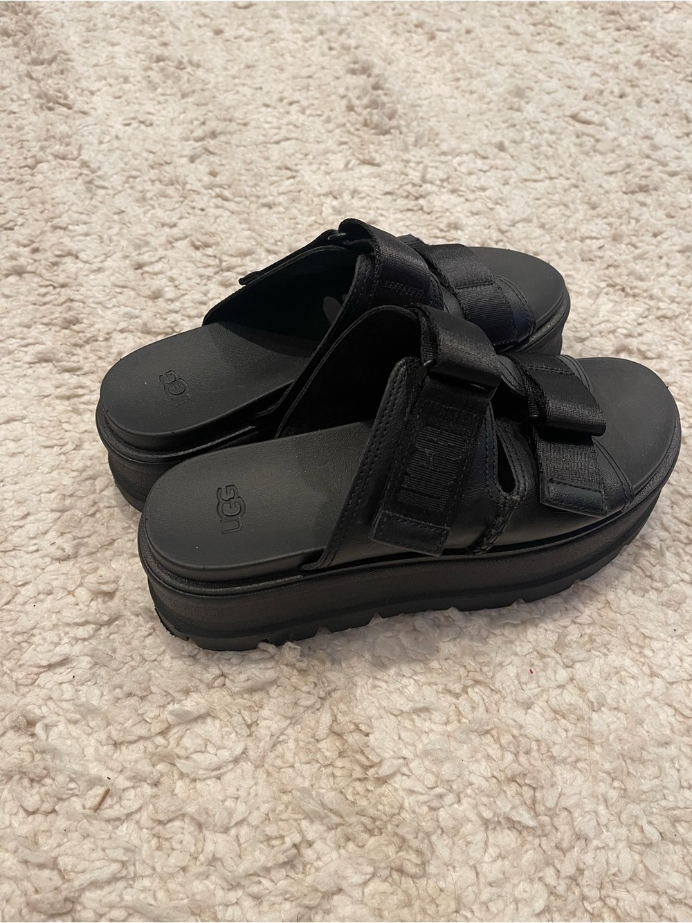 UGG Black Platform Slide Sandals with Double Straps